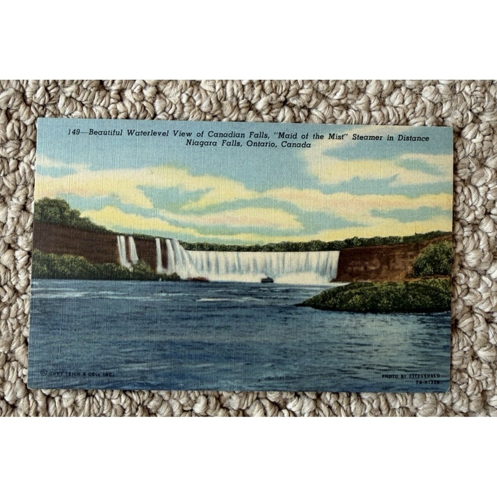 148 Beautiful Water level View Of Canadian Falls "Maid Of The Mist" Vtg Postcard